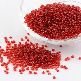 Honeyhandy 12/0 Glass Seed Beads, Silver Lined Round Hole, Round, Red, 2mm, Hole: 1mm, about 3306pcs/50g