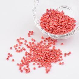 Honeyhandy DIY Craft Beads 12/0 Opaque Colors Lustered Round Glass Seed Beads, Red, Size: about 2mm in diameter, hole:1mm, about 3304pcs/50g