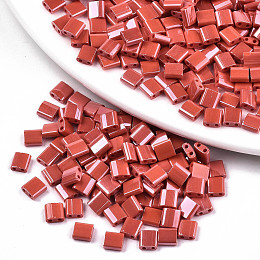 Honeyhandy 2-Hole Glass Seed Beads, Opaque Colours Lustered, Rectangle, FireBrick, 5x4.5~5.5x2~2.5mm, Hole: 0.5~0.8mm, about 118pcs/10g