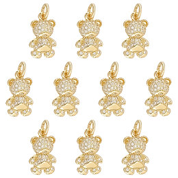 SUNNYCLUE Brass Micro Pave Clear Cubic Zirconia Pendants, Long-Lasting Plated, Bear, Real 18K Gold Plated, 14.5x9x3mm, Hole: 3.5mm, 10pcs/box