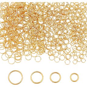 CREATCABIN 1 Box 600Pcs 4 Sizes Golden Jump Rings 18K Real Gold Plated Brass Open Ring Unsoldered Round Connectors Kit for Jewelry Making DIY Bracelets Earrings Necklaces Findings Accessory