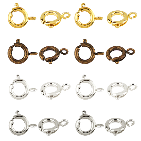 Brass Spring Ring Clasps, Great for Jewelry Making, Mixed Color, 9mm, Hole: 1.5mm; 4 colors, 20pcs/color, 80pcs/box