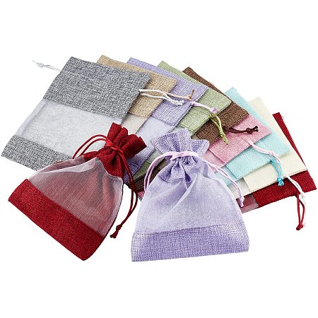 BENECREAT 18PCS Burlap Bags with See Through Window 9 Colors 7.09x5.12 Inch Drawstring Gift Bags Jewelry Pouches for Christmas Gifts Wedding Party Favors Cosmetic Snack Bag