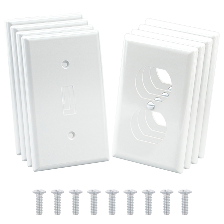 Nbeads 4Pcs 2 Styles Receptacle Outlet Wall Plate, Electrical Outlet Cover, Rectangle, White, 11.5x7cm, 2pcs/style