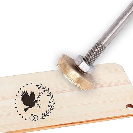 OLYCRAFT Wood Leather Cake Branding Iron 1.2 Inch Branding Iron Stamp Custom Logo BBQ Heat Bakery Stamp with Brass Head Wood Handle for Woodworking Baking Handcrafted Design - Dove & Wedding Ring