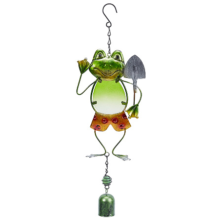 GORGECRAFT Green Frog Wind Chime 15.4 Inch Shovel Garden Wind Hanging Bell Best Metal Musical Figurine Iron Art Wind Chimes Tunes Outdoor Home Decor Pendant for Patio and Terrace Birthday Gift