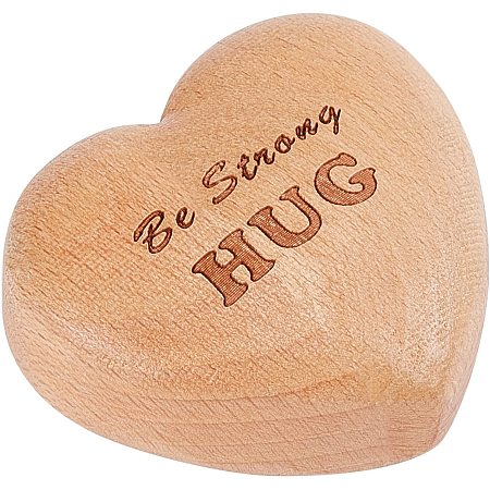 CREATCABIN Be Strong Hug Wooden Heart Ornaments Tiny Hug Token Solid Olive Wood Heart Special Hand Holding Lucky Charm Gift Missing You Thinking of You for Love Friends Families Couples Colleagues