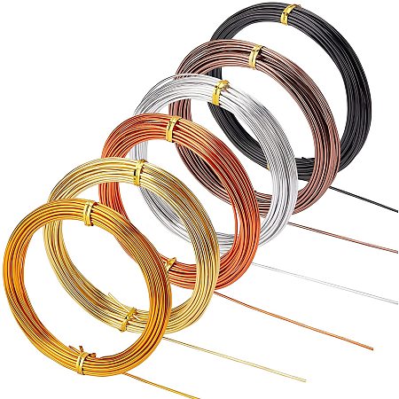 Pandahall Elite 15 Gauge Colored Aluminum Wire 6 Color Flexible Metal Wire 6 Rolls Aluminum Craft Wire Tarnish Resistant Beading Wire Jewelry Wire for Craft Making Beading Art Work, 60m/196 Feet in Total