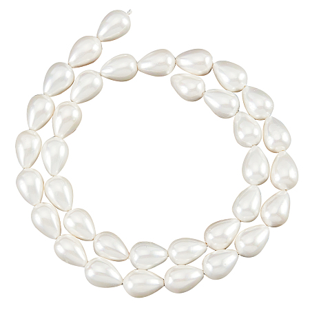 NBEADS 1 Strand about 35 Pcs 8mm Natural Shell Beads, White Teardrop Shell Beads Imitation Cultured Pearls Spacer Beads for DIY Crafts Bracelets Earrings Jewelry Making