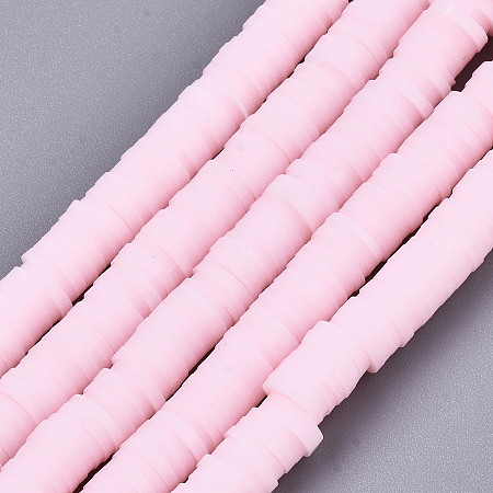 Honeyhandy Handmade Polymer Clay Beads Strands, for DIY Jewelry Crafts Supplies, Heishi Beads, Disc/Flat Round, Pearl Pink, 6x0.5~1mm, Hole: 1.8mm, about 290~320pcs/strand, 15.75 inch~16.14 inch(40~41cm)
