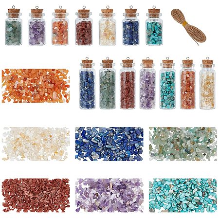 SUPERFINDINGS 7 Styles DIY Drift Bottle Making Kit Including Natural Synthetic Chip Beads Glass Wish Bottle Stones Chips Set Gemstone Bottles for Jewelry Making Home Decoration