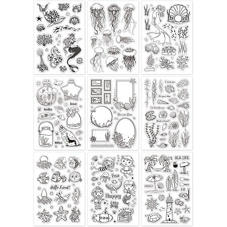 GLOBLELAND 9 Sheets Ocean Theme Silicone Clear Stamps Seal for Card Making Decoration and DIY Scrapbooking