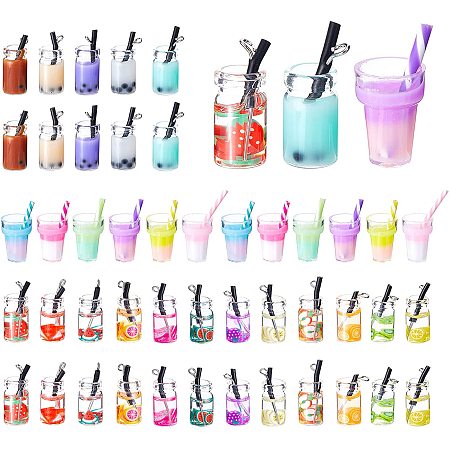 Pandahall Elite 46pcs Milk Tea Charms 3 Style 23 Color Fruit Drink Charm Earring Making Set Fruit Juice Boba Charm Mini Bottle Charms Pendant for Key Chain Earring Necklace Jewelry Making, 25~28mm Height