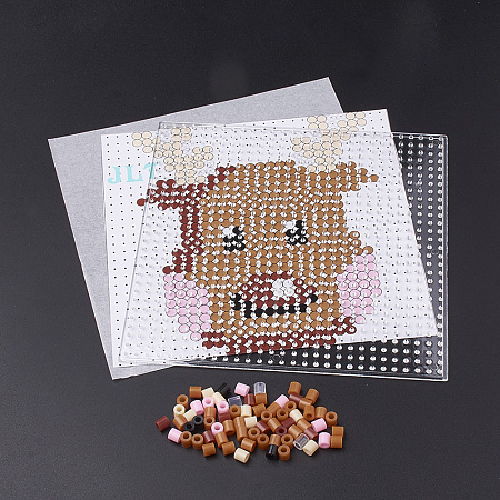 Arricraft DIY Melt Beads Fuse Beads Sets: Fuse Beads, ABC Plastic Pegboards, Cardboard Templates and Gummed Paper, Christmas  Deer Pattern, Square, Colorful, 14.7x14.7cm