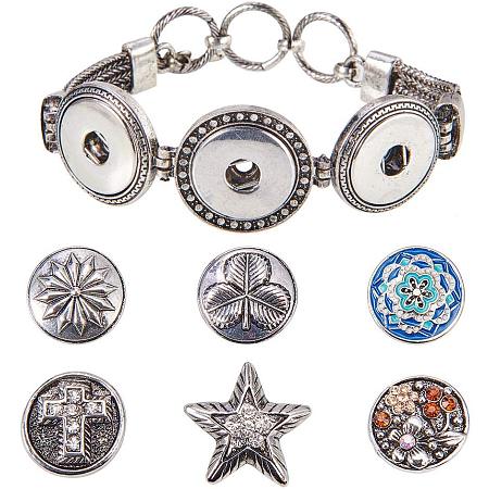 SUNNYCLUE 3 Holes Snap Button Bracelet Adjustable Fit 9PCS 20mm Interchangeable Snap Charms for DIY Jewelry Making