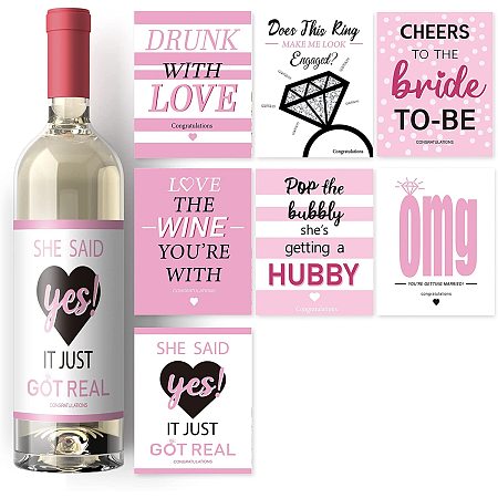 ARRICRAFT 14 Sheets 7 Style Wedding Theme Paper Adhesive Sticker Wine Bottle Label Sticker Wine Decal Marriage Labels Supplies for Wedding Party Anniversary Decoration 3.93x4.92in