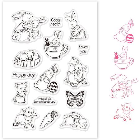 GLOBLELAND Animals and Butterflies Silicone Clear Stamps Sheep Rabbit Transparent Stamps for Birthday Valentine's Day Cards Making DIY Scrapbooking Photo Album Decoration Paper Craft