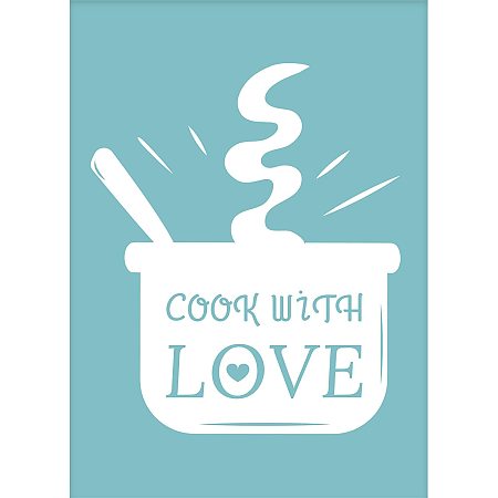 OLYCRAFT Self-Adhesive Silk Screen Printing Stencil “Cook with Love” Sign Stencil Reusable Pattern Stencils for Painting on Wood Fabric T-Shirt Wall and Home Decorations
