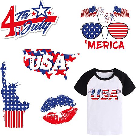 SUPERDANT 6pcs/Set PET Independence Day Theme Iron-on Heat Transfer Stickers Iron On Patches Washable Heat Transfer Stickers Clothes Patch for DIY Clothes