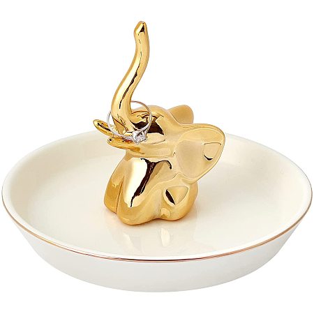 FINGERINSPIRE Elephant Ring Holders Golden Jewelry Tower Ceramic Dish Plate Jewel Display Organizer Trinket Tray for Ring Earrings Bracelet Jewelry Holder Office Desk Home Decor Women Birthday Gifts