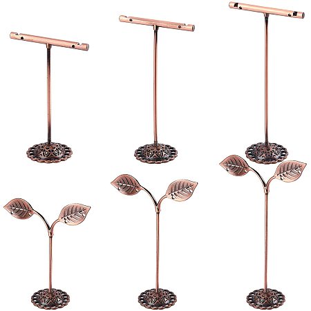 FINGERINSPIRE 6Pcs Earring T Display Stand (Red Copper) Pure Metal Tree Shape Earring Display Holders Jewelry Bean Sprout Stand Set with Different Sizes for Retail Photography Props