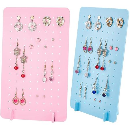 PandaHall Elite 112 Holes Acrylic Ear Stud Holder, 2 Pack Earring Stand Display Earring Organizer Tray for Jewelry Dangling Display Earring Trade Fair, Pink & Blue, 9.8x6