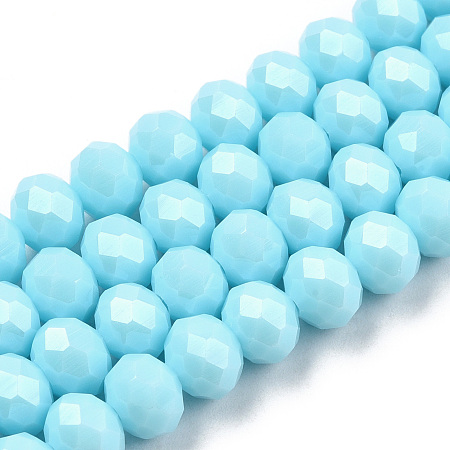 Electroplate Glass Beads Strands, Pearl Luster Plated, Faceted, Rondelle, Light Sky Blue, 8x6mm, Hole: 1~1.4mm, about 65~68pcs/strand, 15.7~16.1 inch(40~41cm)