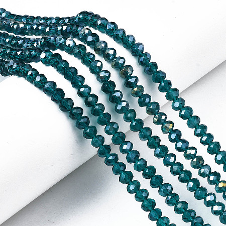 Honeyhandy Electroplate Glass Beads Strands, AB Color Plated, Faceted, Rondelle, Teal, 6x5mm, Hole: 1mm, about 85~88pcs/strand, 16.1~16.5 inch(41~42cm)