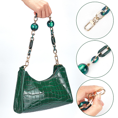 WADORN Acrylic Beaded Bag Chain Strap, 45 cm Chunky Resin Purse Handle Chain Replacement Square Handbag Chain with Round Beads Detachable Clutches Handles Bag Chain Charms Accessories, Green