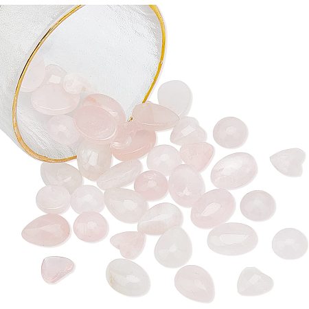 SUPERFINDINGS 40Pcs Natural Gemstone Cabochon 4 Styles Rose Quartz Half Round Flatback Cabochons Stone Teardrop Oval Heart Healing Chakra Crystal Stone for Necklace Jewelry Making
