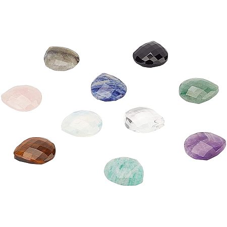 Pandahall Elite 10pcs Drop Gemstone Beads, Half Drilled Stone Charms 18x16mm Faceted Loose Beads Crystal Quartz Charms for Earring Necklace Jewelry Making