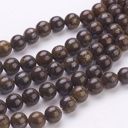 Honeyhandy Natural Bronzite Beads Strands, Round, Coconut Brown, Size: about 8mm in diameter, hole: 1mm, 52pcs/strand, 15.7 inch