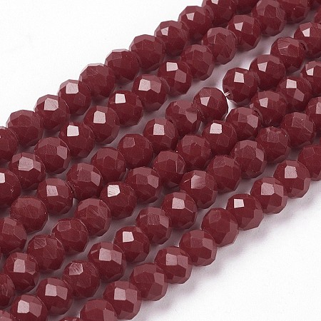 Arricraft Faceted Solid Color Glass Rondelle Beads Strands, Dark Red, 6x4mm, Hole: 1mm, about 100pcs/strand, 15.7 inches