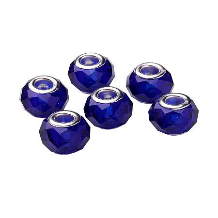 NBEADS 100PCS Midnight Blue Faceted Rondell Crystal Glass Beads Handmade Lamp work European Large Hole Beads with Silver Tone Brass Cores Jewelry Beading Finding Supplies Crafts Accessories