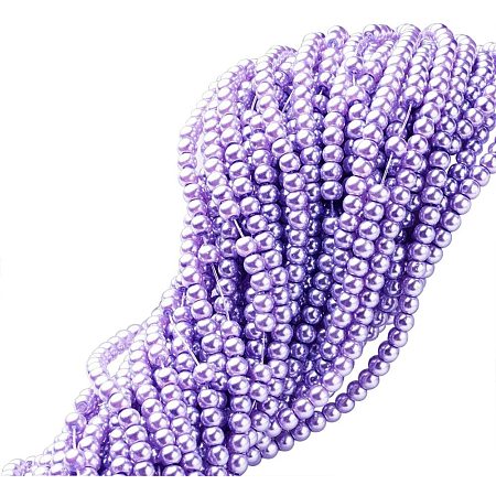 Arricraft 20 Strands 4mm Lavender Tiny Satin Luster Glass Pearl Beads Round Spacer Bead with Cotton Cord Thread for Jewelry Making (Each About 216 Pieces)