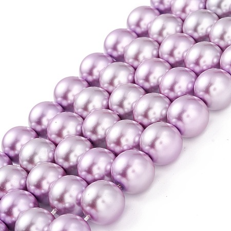 ARRICRAFT Eco-Friendly Glass Pearl Beads, Pearlized, Round, Medium Purple, 12mm, Hole: 1.2~1.5mm, about 35pcs/Strand, 16''(40.64cm)