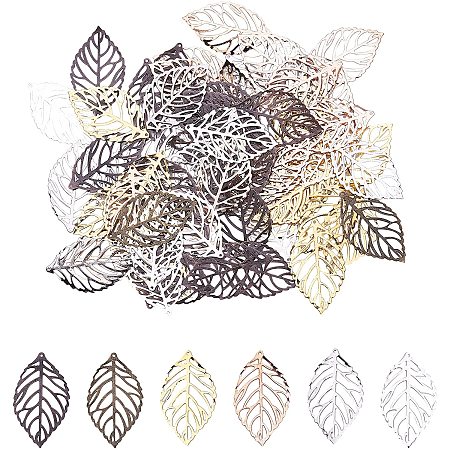 PH PandaHall 120pcs Hollow Leaf Charms Ornaments Pendant Decorations Metal Crafts for Jewelry Making DIY Earing Jewelry Handmade Hairpin Headwear Earring