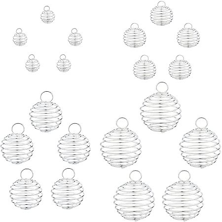 SUNNYCLUE 100Pcs 4 Sizes Silver Spiral Bead Cages Pendants Crystal Holder for Stones Necklace Cage Pendant Charms Round Hollow Wire Charm for DIY Necklace Bracelet Earring Jewellery Making Supplies