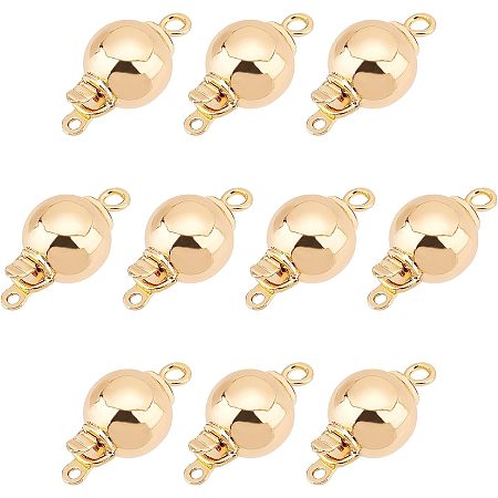 BENECREAT 10 Sets 2 Hole 18K Gold Plated Brass Box Clasps, Pearl Round Necklace Clasp for Jewelry Making DIY Supplies, Hole: 1.6mm