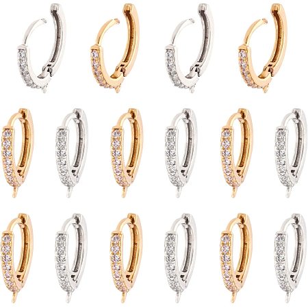 NBEADS 20 Pairs Brass Zirconia Earring Findings, 2 Colors Brass Huggie Hoop Earring Findings with Loop for Jewelry Making