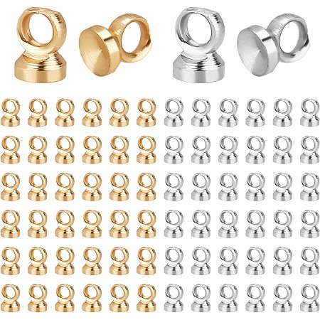 PandaHall Elite Pendant Bail Cap, 200pcs 2 Colors Brass Bead Cap Pendant Bails Ball Pendant End Cap Clasp Dangle Charm Round Bails with Loop Findings for Earring Necklace Jewelry DIY Craft, Golden/Silver