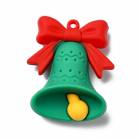 Honeyhandy Christmas PVC Plastic Pendants, Christmas Bell, Sea Green, 48x39x16mm, Hole: 3mm