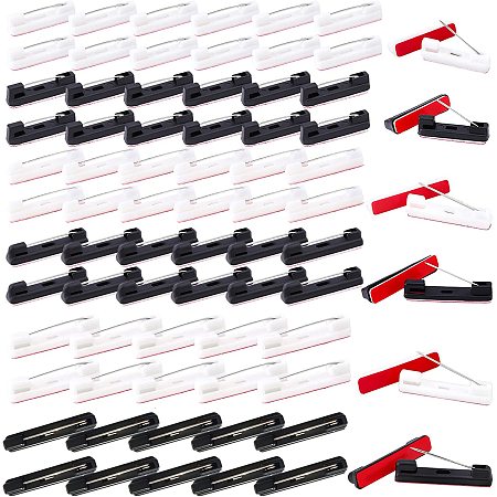 PandaHall Elite 3 Sizes Safety Pin Bar, 120Pcs Self-Adhesive Safety Pins 0.8 1.2 1.6 Inch Plastic Badge Pin Backs for Name Tags ID Badges Ribbons Flowers Crafting Parts, Black & White