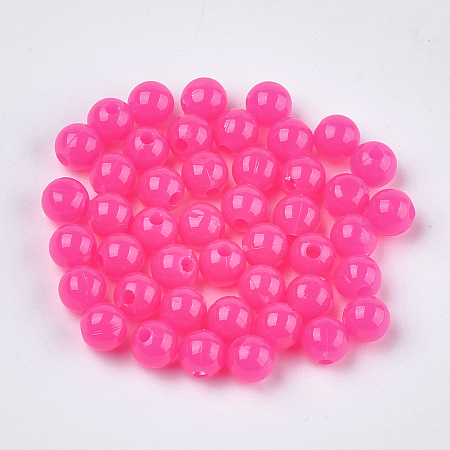 Honeyhandy Opaque Plastic Beads, Round, Fuchsia, 6x5.5mm, Hole: 1.8mm, about 4790pcs/500g