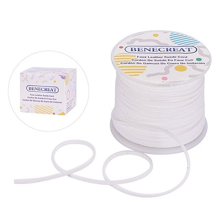 BENECREAT 3mm Faux Suede Cord Jewelry Making Flat Micro Fiber Lace Faux Suede Leather Cord (30 Yards, White)