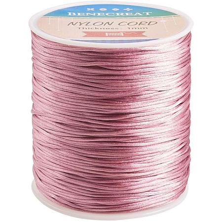 BENECREAT 1mm 200M (218 Yards) Nylon Satin Thread Rattail Trim Cord for Beading, Chinese Knot Macrame, Jewelry Making and Sewing - RosyBrown
