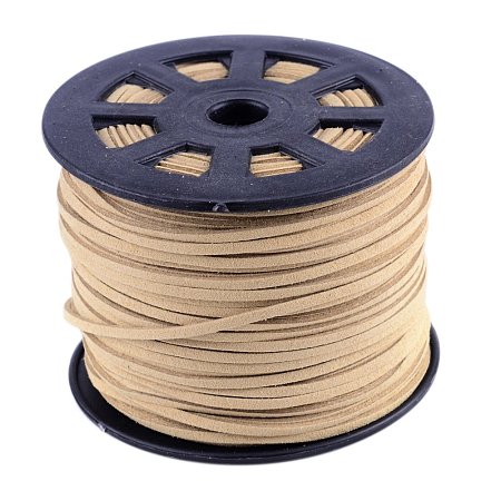 Nbeads 100 Yards Roll 3mm Wide Jewelry Making Beading Craft Thread Flat Micro Fiber Faux Suede Leather Cord String (Wheat)