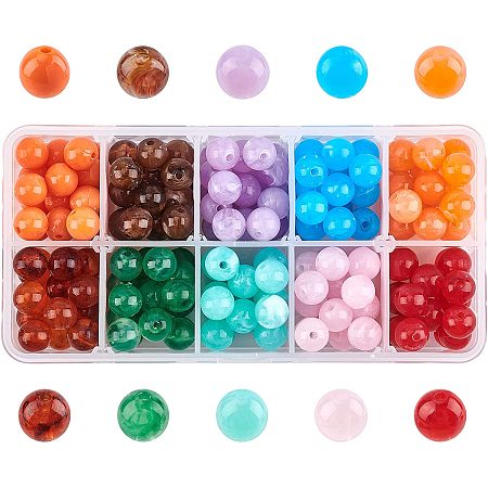 NBEADS 200 Pcs 10mm Gemstone Beads, 10 Colors Acrylic Imitation Gemstone Beads Round Loose Beads Beads Charms for DIY Jewellery Making