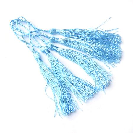 NBEADS 100 Pcs 13cm/5 Inch Cornflower Blue Handmade DIY Tassels Polyester Floss Bookmark with 2-Inch Cord Loop for Jewelry Making, Cellphone Straps and DIY Accessories