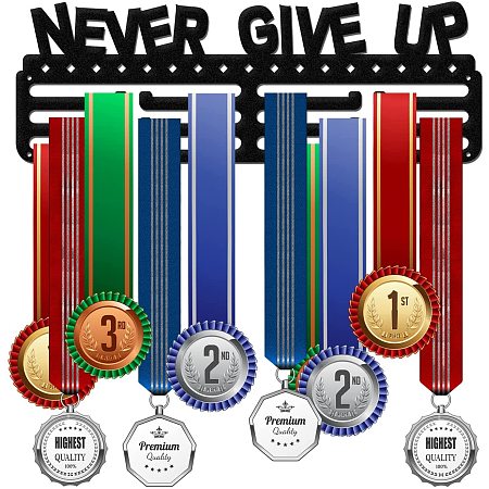 GLOBLELAND Never Give Up Medal Holder Display Hanger Rack Frame for Sport Race Metal Medal Hanger for Running Gymnastics Soccer Basketball Competitions,15.75x6Inches
